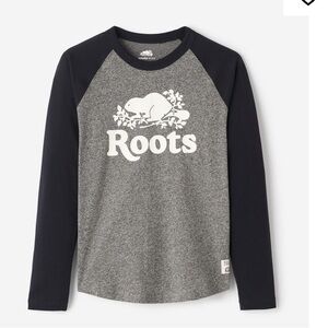 Roots Long Sleeve Gray and Black Raglan Tee , Cabin baseball tshirt, 100%cotton